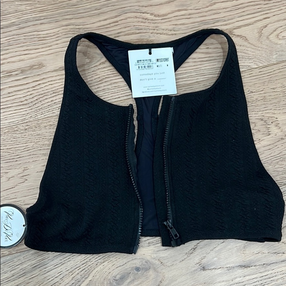 NWT Some days lovin black zip up bikini top size M
